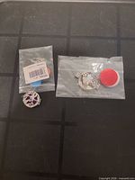Two sealed bags containing silver-tone locket, chain and felt pads