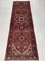 Full view of entire runner rug showing geometric pattern and borders