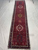 Full view of entire Gharajeh runner rug