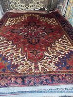 Full view of Heriz rug showing overall pattern and colors