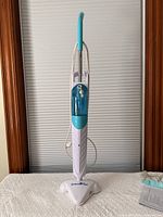 Full view of SteamTek upright floor steamer standing upright