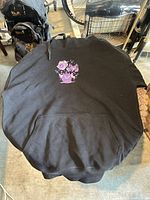 Front view showing overall garment, kangaroo pocket, drawstring hood, small chest Gengar graphic