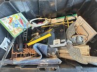 Overview showing assorted items inside bin