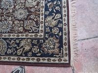 corner detail showing fringe, border, colors, scale with shoe