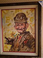 Front view of clown painting in frame showing artwork, mat, and signature