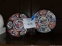 Pair of 6" Imari-style plates on stands