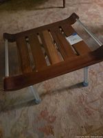 Teak slatted seat stool with aluminum legs and rubber feet