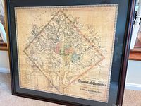 Front view of framed 1862 Washington D.C. reproduction map