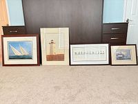 All four framed prints lined up for scale and content overview