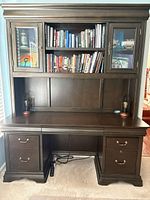 Front view of desk and hutch showing overall design and finish