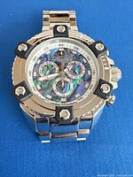 Front view of Invicta chronograph watch showing dial and bezel details