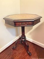 Full view of octagonal side table in corner