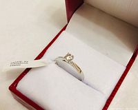 Ring in presentation box with tag visible