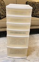 Front view of six-drawer storage organizer