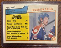 Front of 1983-84 O-Pee-Chee Gretzky Scoring Leaders card in holder