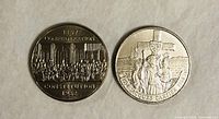 Both commemorative dollar coins obverse designs visible
