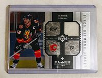Front of Upper Deck Black Diamond Jarome Iginla jersey card in protective sleeve