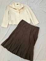 Jacket front and skirt front laid flat showing color, style and condition