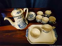 Whole set: teapot, cups, saucers, tray, creamer, sugar bowl