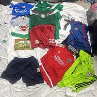 Overview of all jerseys and shorts laid out