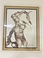 Full view of framed ink drawing