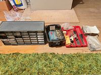 Full view of organizer cabinet, crate, tray and box