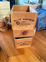 Stacked view showing Blue Anchor Inc stencil on two crates