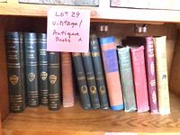 Shelf view of all fourteen vintage cloth hardcovers