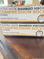 Two Pembrook boxes labelled Extra Wide Bamboo Viscose Compression Socks 3 pairs each