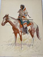 Full view of the lithographic print depicting mounted Native American