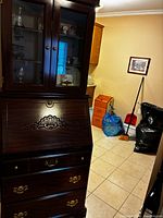 Full view of secretary desk showing hutch and drawers