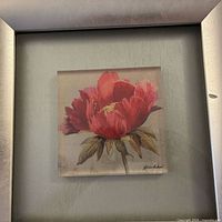 close view of red flower print within recessed mount