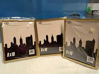 Front view of all three gold-tone 8x10 frames, two wrapped in plastic