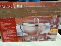Box showing chafing dish image and specifications