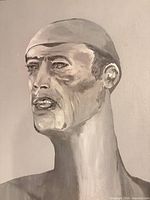 Full view of the grayscale portrait painting