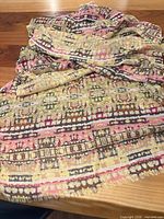 Full view of multicolor viscose scarf spread on table