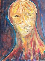 Full view of the acrylic painting showing entire face and colour palette