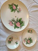 All three Georgian China plates laid out showing floral design and center holes