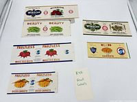 All six paper labels laid out with reference card