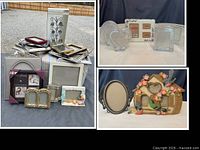 Group shot of stacked assorted frames including LifeStyles boxed frame and various metal, wood and ceramic frames