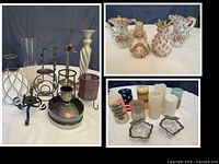 Composite image including porcelain figurines and pitchers