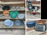 Blue speckled enamel roaster and black grill tray