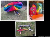 Rainbow beach umbrella opened on lawn