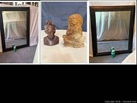 Group shot of both mirrors and carvings for scale