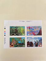 Full view of mint 34c Exploration of Canada II plate block with selvage