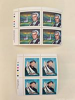 Both plate blocks showing designs and selvage