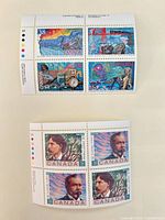 Overview of both 38¢ Canadian stamp panes: Exploration of Canada IV and Poets of Canada