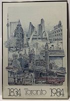 Full view of framed poster showing artwork and 1834 Toronto 1984 text