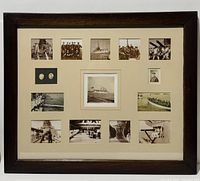 Front view showing solid wood frame and arrangement of 14 albumen photo prints