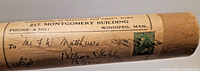 Photographer’s mailing tube label with Winnipeg address and postmarked 2 ¢ stamp